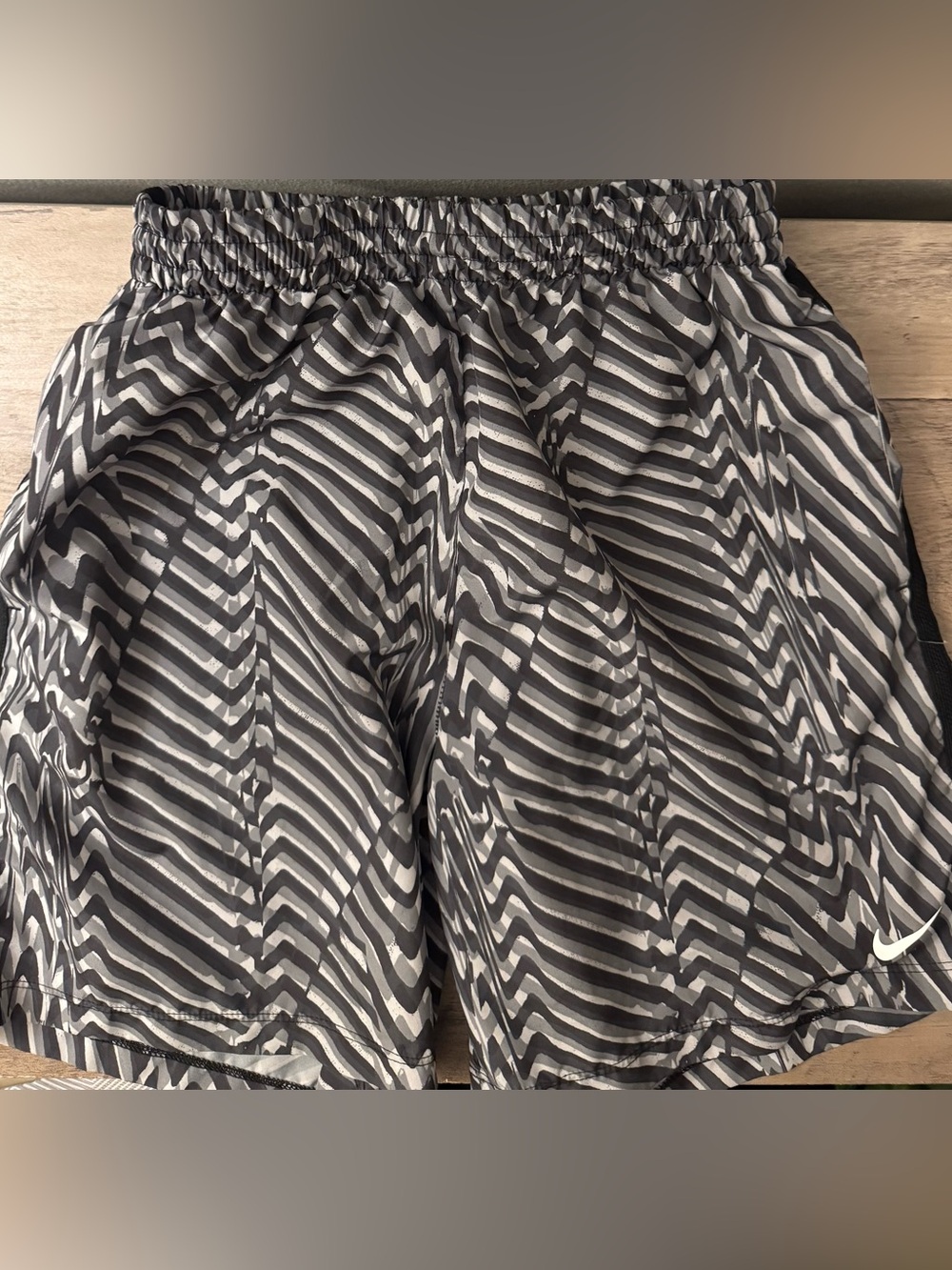 Boys Black and White and Gray Printed Athletic Shorts